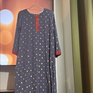 Gray and Gold Polka Dot Kaftan Abaya Modest Dress New
